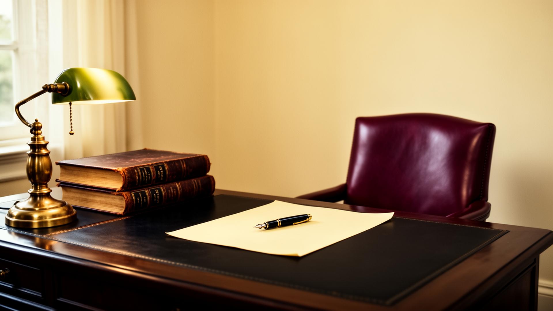 Prothoma Consultancy office — consultant's desk with leather-bound ledgers